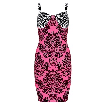 'Nina'  baroque print pink bodycon bandage dress